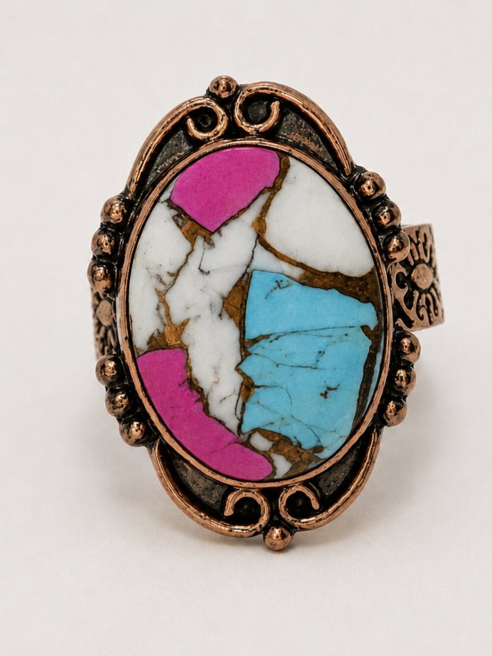 Cotton Candy Turquoise Adjustable Statement Ring R-1 - Picture 7 of 8